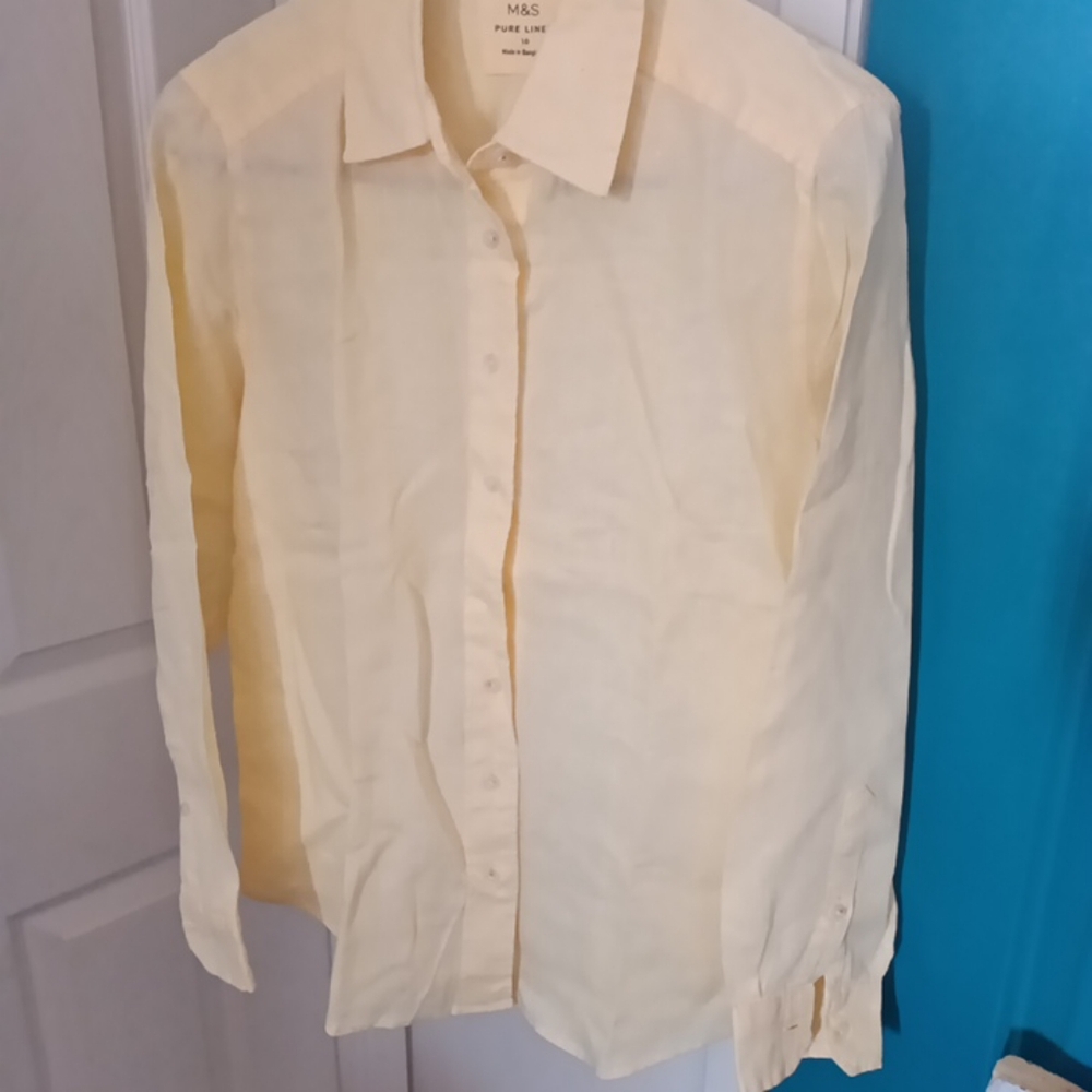 M&S Pure Linen Shirt Yellow Mens medium